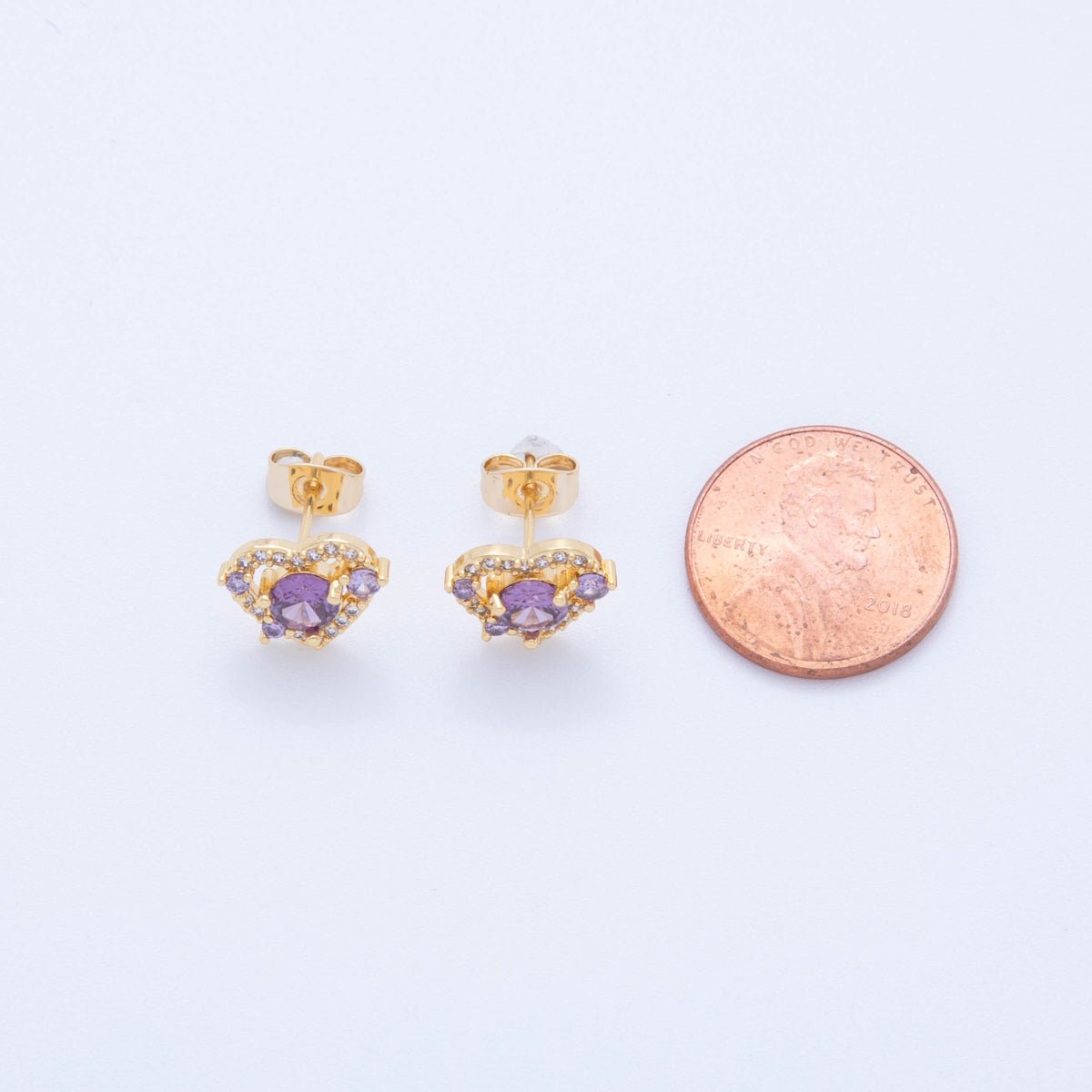 18K Gold Filled Pink & Purple Micro Paved CZ Sweetheart Lover Heart Stud Earrings | AI386 AI387 - DLUXCA
