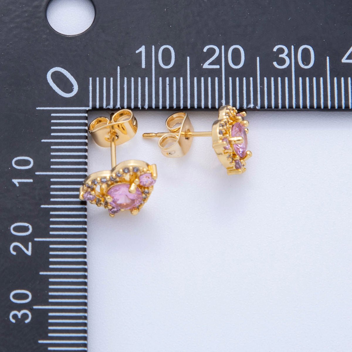 18K Gold Filled Pink & Purple Micro Paved CZ Sweetheart Lover Heart Stud Earrings | AI386 AI387 - DLUXCA