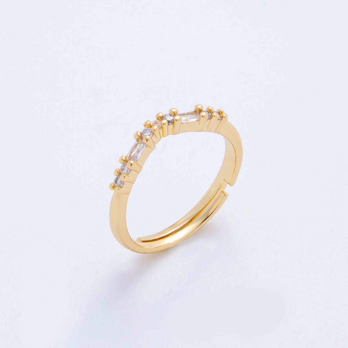 18K Gold Filled Pink Rectangular & Micro Paved CZ Simple Line Adjustable Ring | O - A2189 - DLUXCA