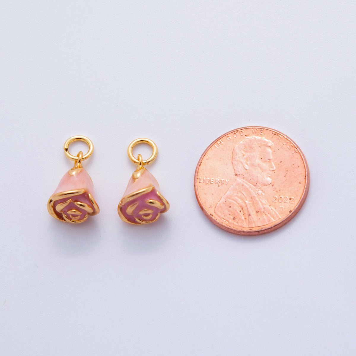 18K Gold Filled Pink Rose Flower Mini Charm | X630 - DLUXCA