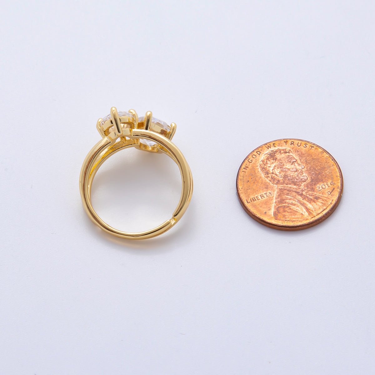 18K Gold Filled Pink Teardrop & Round CZ Double Solitaire Adjustable Ring | O - A2241 - DLUXCA