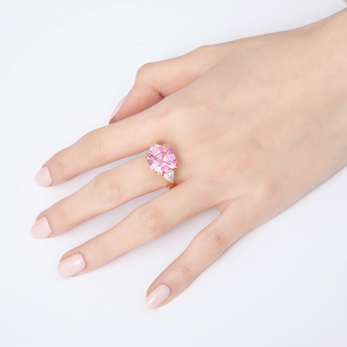 18K Gold Filled Pink, White CZ Square Geometric Butterfly Mariposa Wings Adjustable Ring | O809 - DLUXCA