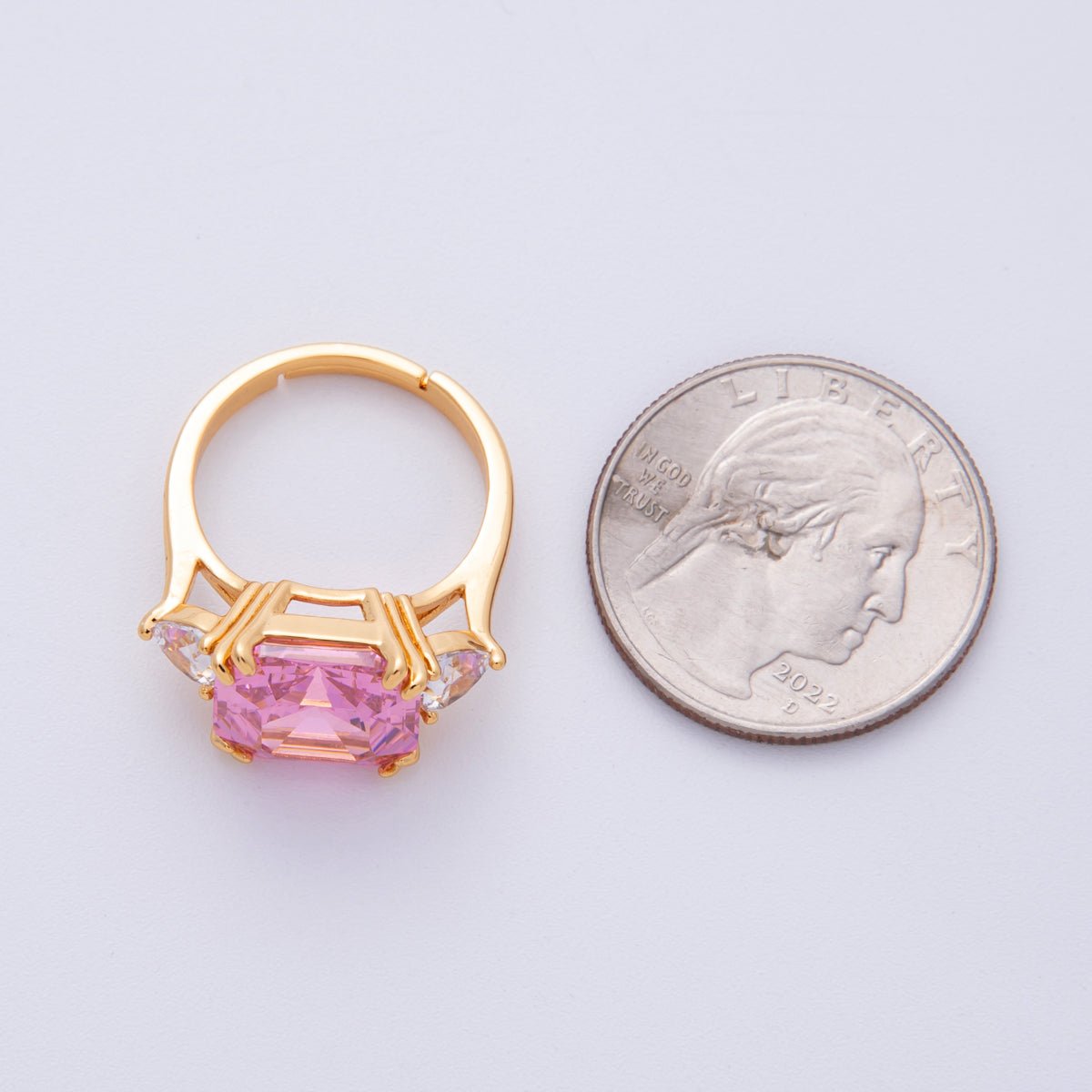 18K Gold Filled Pink, White CZ Square Geometric Butterfly Mariposa Wings Adjustable Ring | O809 - DLUXCA
