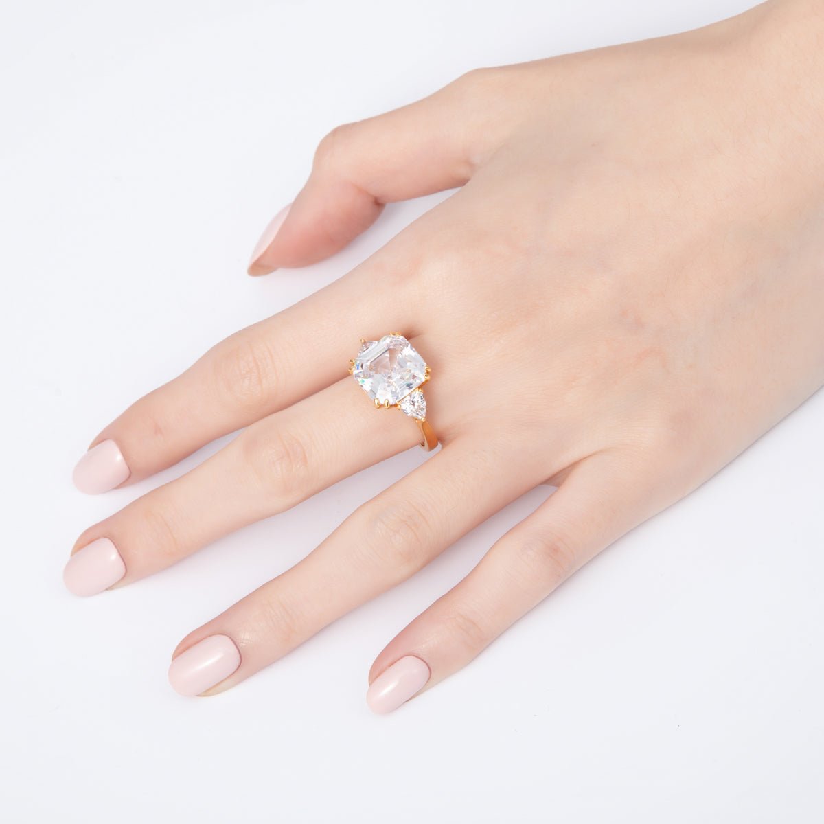 18K Gold Filled Pink, White CZ Square Geometric Butterfly Mariposa Wings Adjustable Ring | O809 - DLUXCA