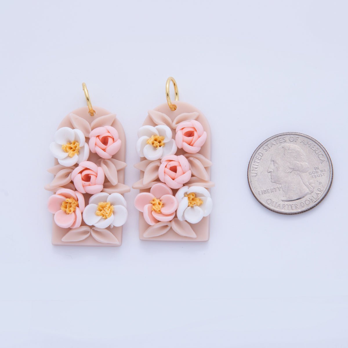 18K Gold Filled Pink White Flower Polymer Clay Charm | AF369 - DLUXCA