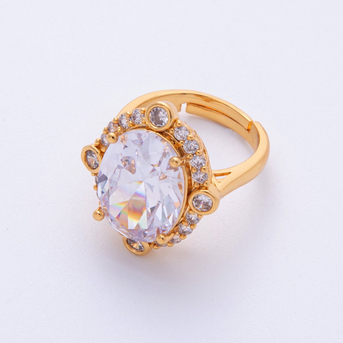 18K Gold Filled Pink, White Micro Paved CZ Oval Geometric Adjustable Ring | O807 - DLUXCA