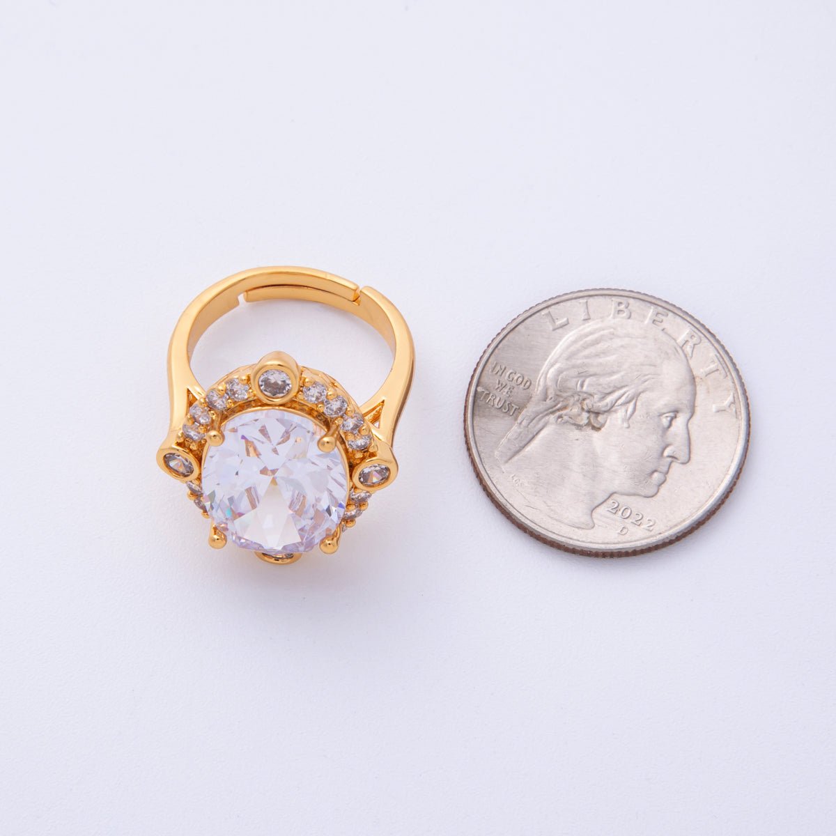 18K Gold Filled Pink, White Micro Paved CZ Oval Geometric Adjustable Ring | O807 - DLUXCA