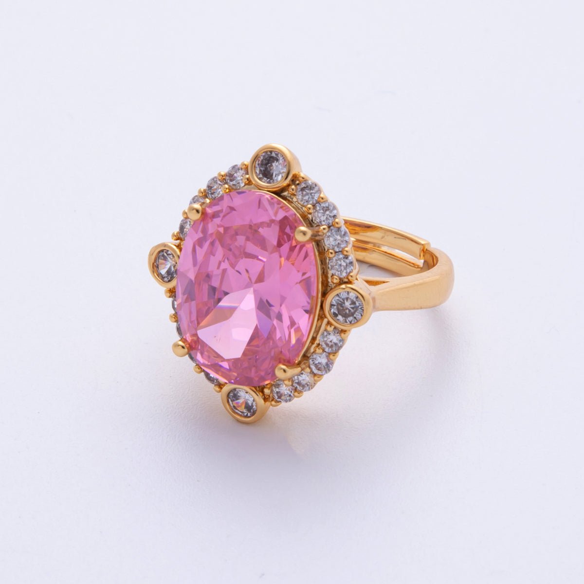 18K Gold Filled Pink, White Micro Paved CZ Oval Geometric Adjustable Ring | O807 - DLUXCA