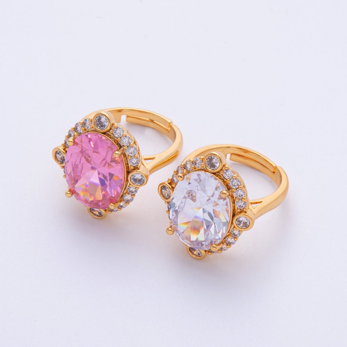 18K Gold Filled Pink, White Micro Paved CZ Oval Geometric Adjustable Ring | O807 - DLUXCA