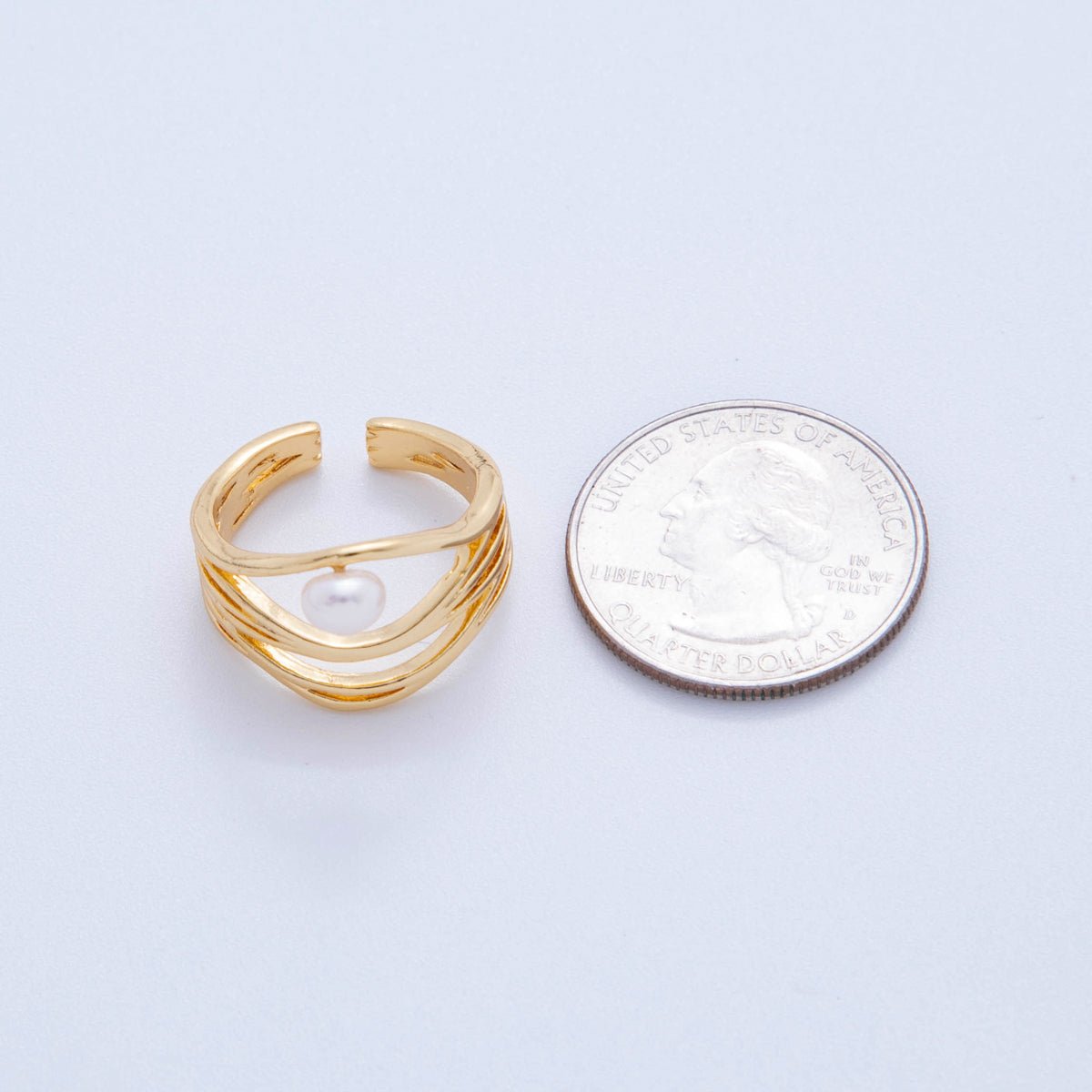 18K Gold Filled Pink, White Shell Pearl Multiple Band Crossed Ring | O2024 O2025 - DLUXCA