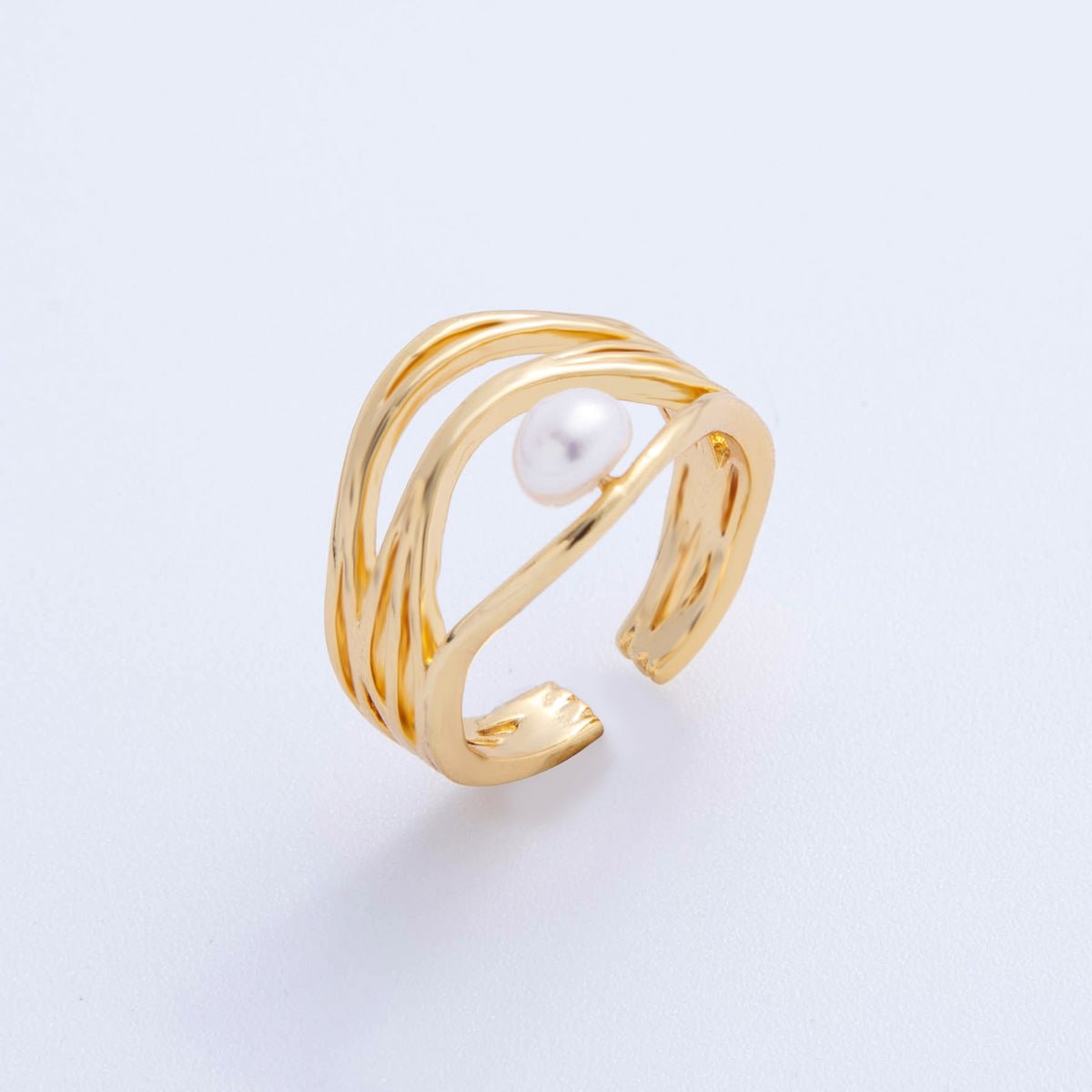 18K Gold Filled Pink, White Shell Pearl Multiple Band Crossed Ring | O2024 O2025 - DLUXCA