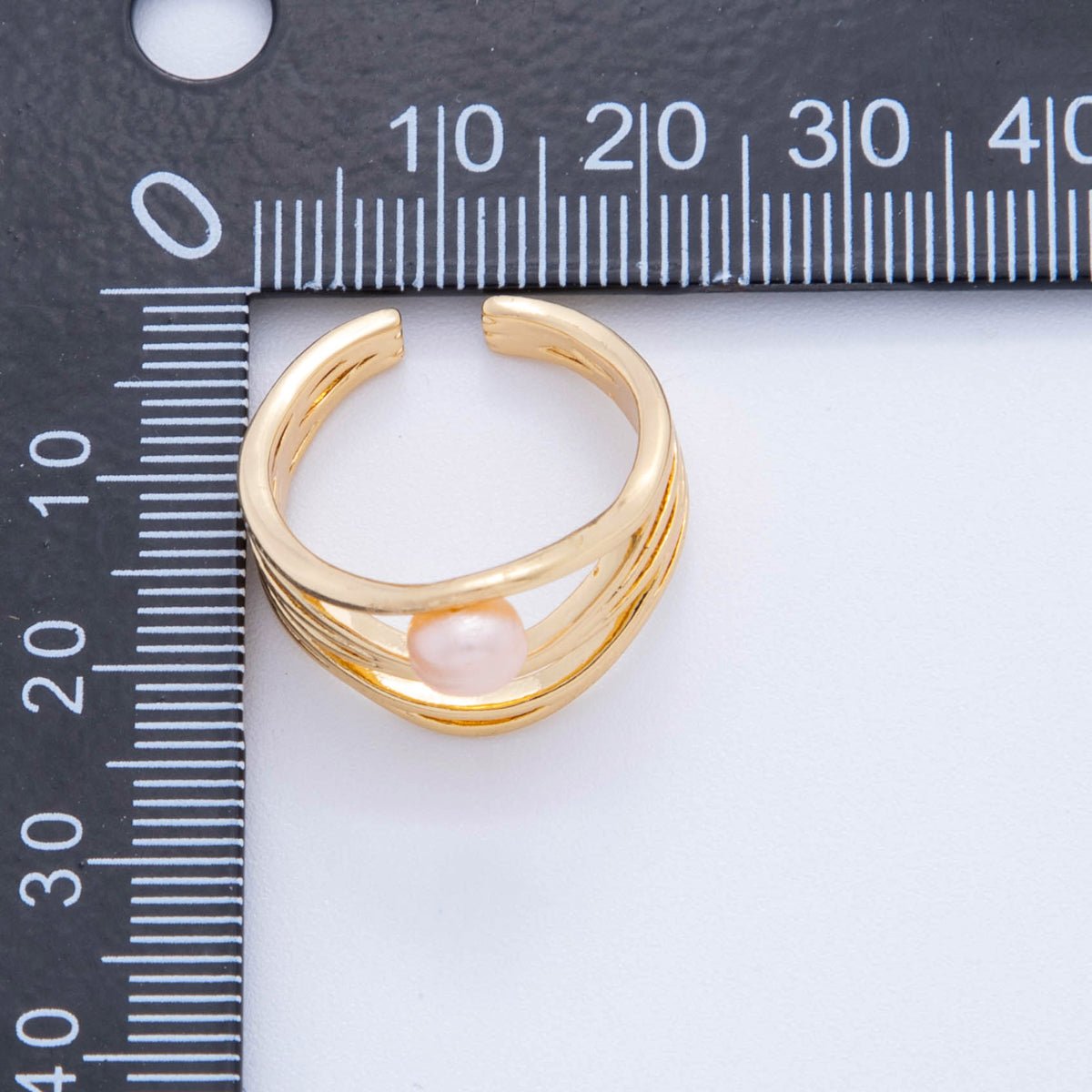 18K Gold Filled Pink, White Shell Pearl Multiple Band Crossed Ring | O2024 O2025 - DLUXCA