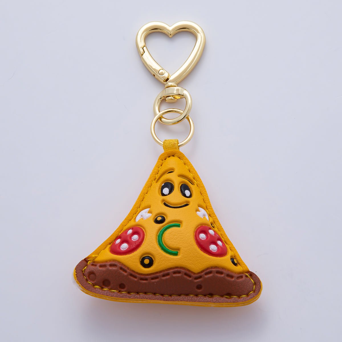 18K Gold Filled Pizza Fast Food Leather Bag Charm Keychain Heart Key Ring Accessories | WB - 00232 - DLUXCA