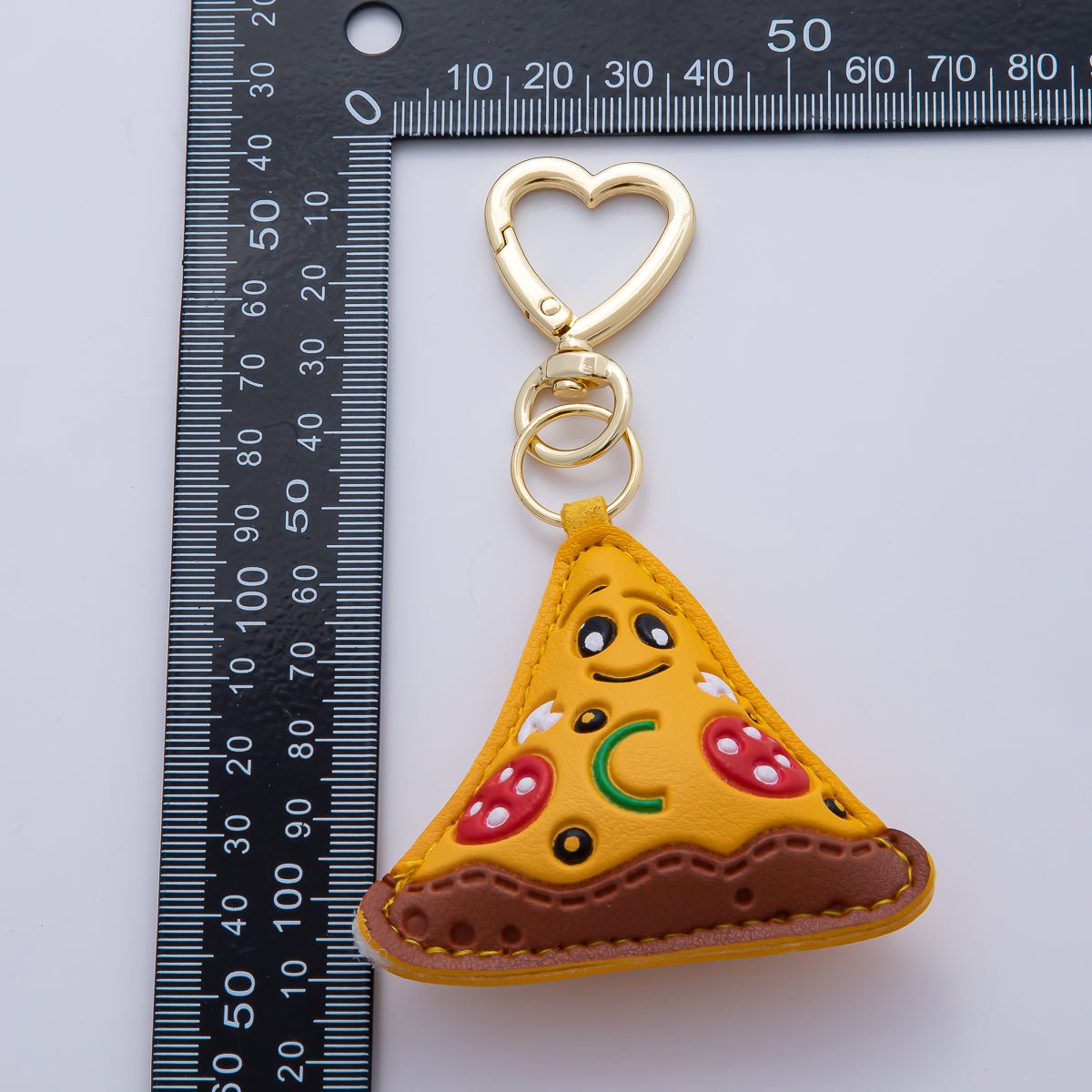 18K Gold Filled Pizza Fast Food Leather Bag Charm Keychain Heart Key Ring Accessories | WB - 00232 - DLUXCA