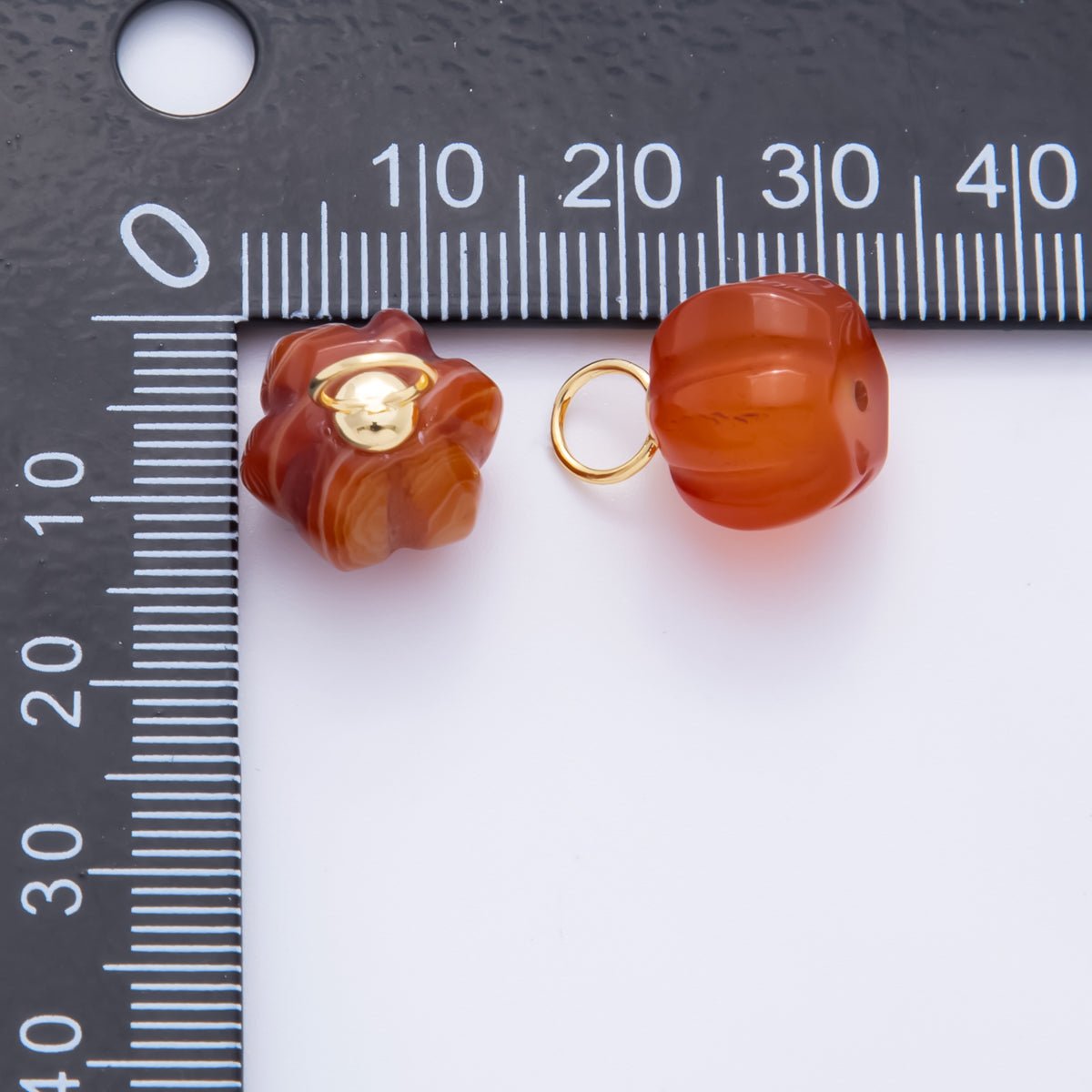 18K Gold Filled Pumpkin Quartz, Ruffle, Carnelian Gemstone Charm | AH - 836 - AH - 838 - DLUXCA