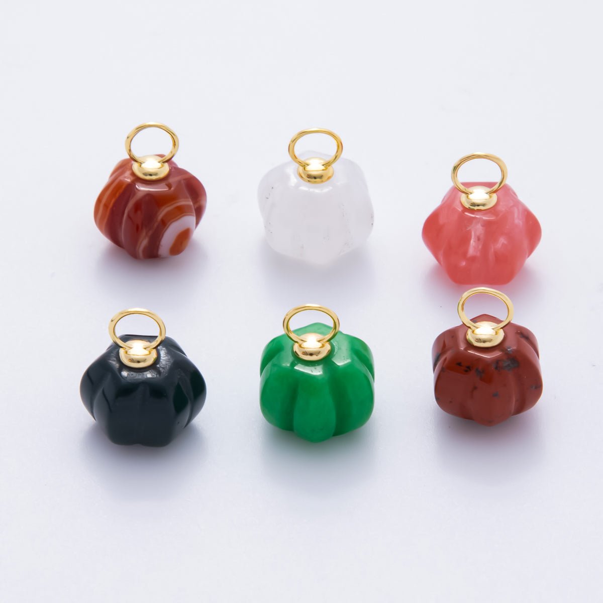 18K Gold Filled Pumpkin Quartz, Ruffle, Carnelian Gemstone Charm | AH - 836 - AH - 838 - DLUXCA