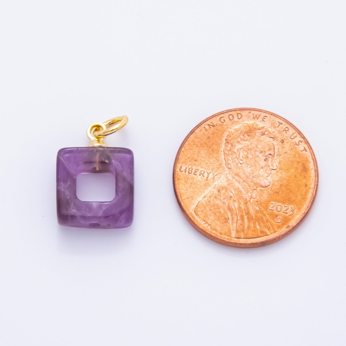 18K Gold Filled Purple Amethyst Open Square Gemstone | AF832 - DLUXCA