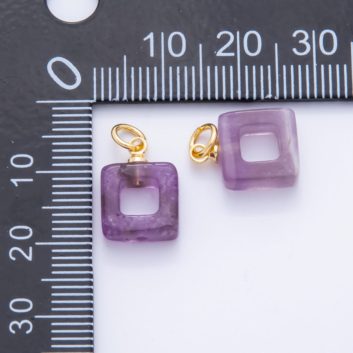 18K Gold Filled Purple Amethyst Open Square Gemstone | AF832 - DLUXCA