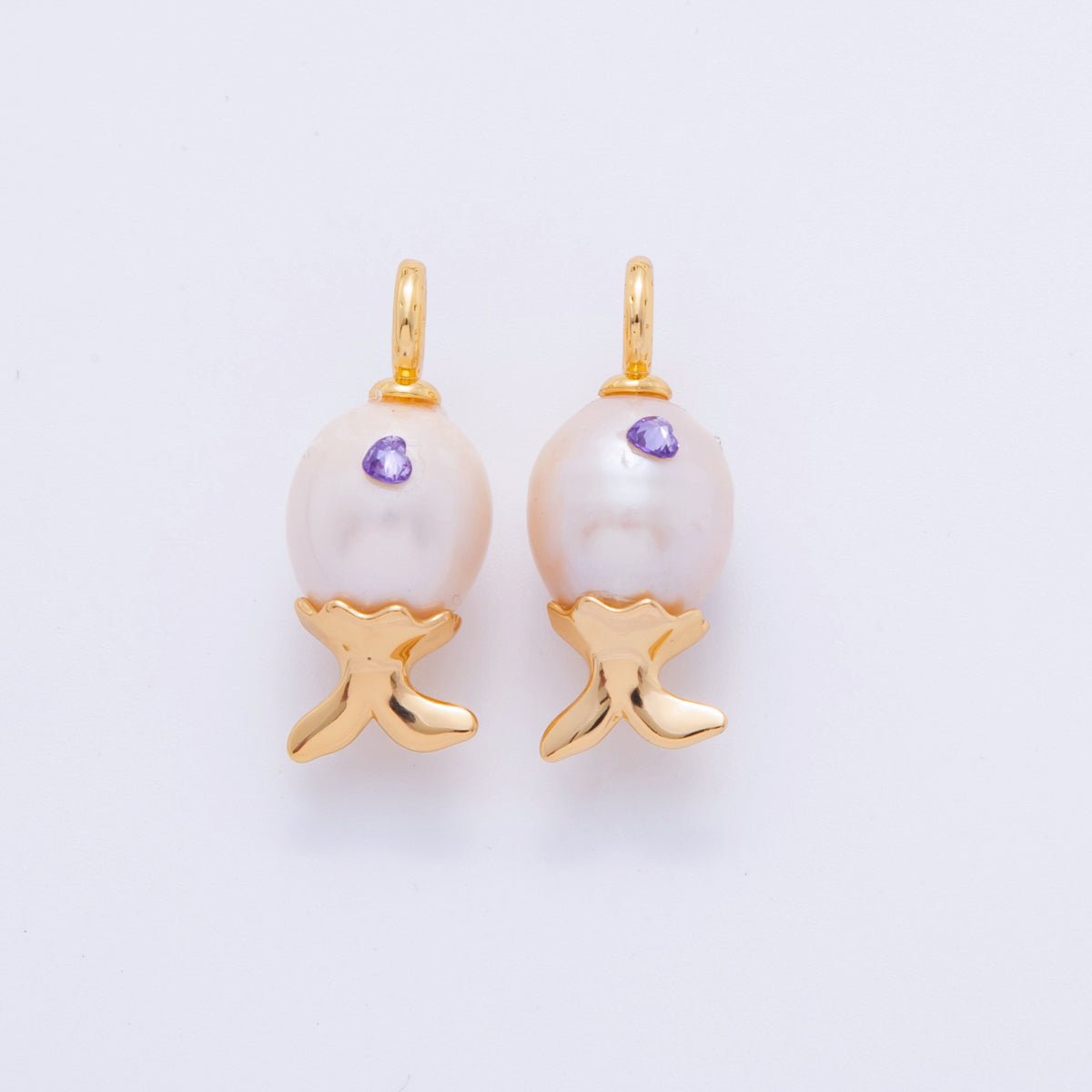 18K Gold Filled Purple CZ White Shell Pearl Fish Drop Pendant | AJ308 - DLUXCA