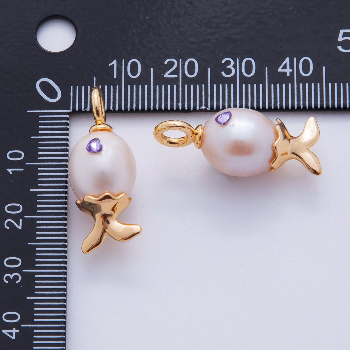 18K Gold Filled Purple CZ White Shell Pearl Fish Drop Pendant | AJ308 - DLUXCA