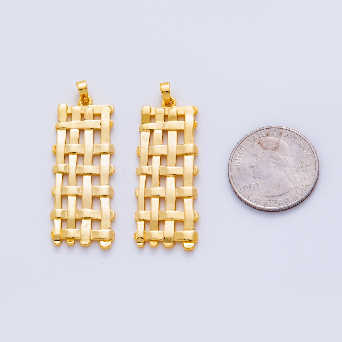 18K Gold Filled Quilted Woven Rectangular Pendant | AH701 - DLUXCA