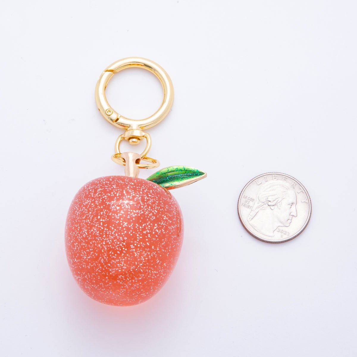 18K Gold Filled Red Apple Fruit Resin Bag Charm Keychain Push Gate Key Ring Accessories | WB - 00010 - DLUXCA