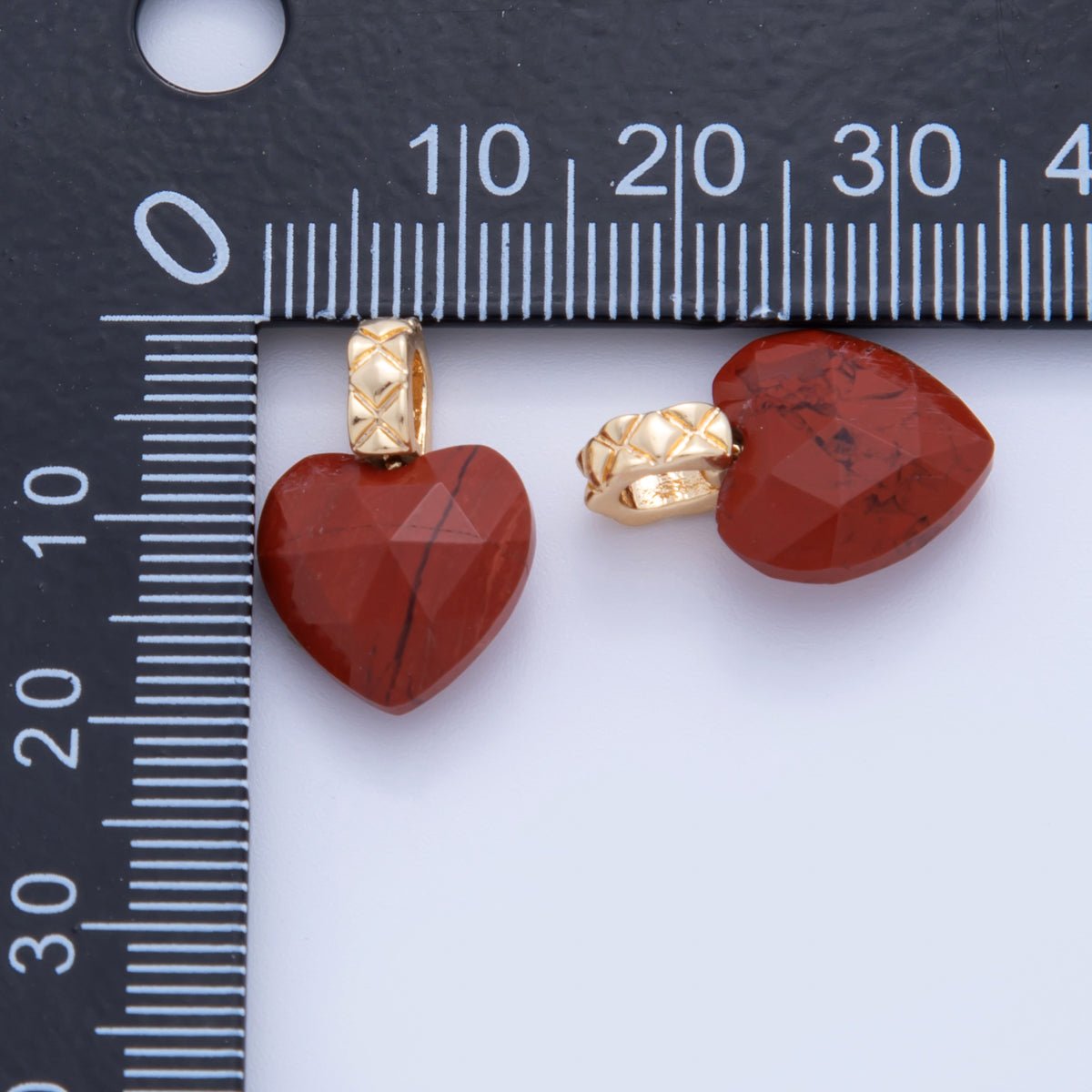 18K Gold Filled Red Carnelian Gemstone Heart Quilted Bail Pendant | AF355 - DLUXCA