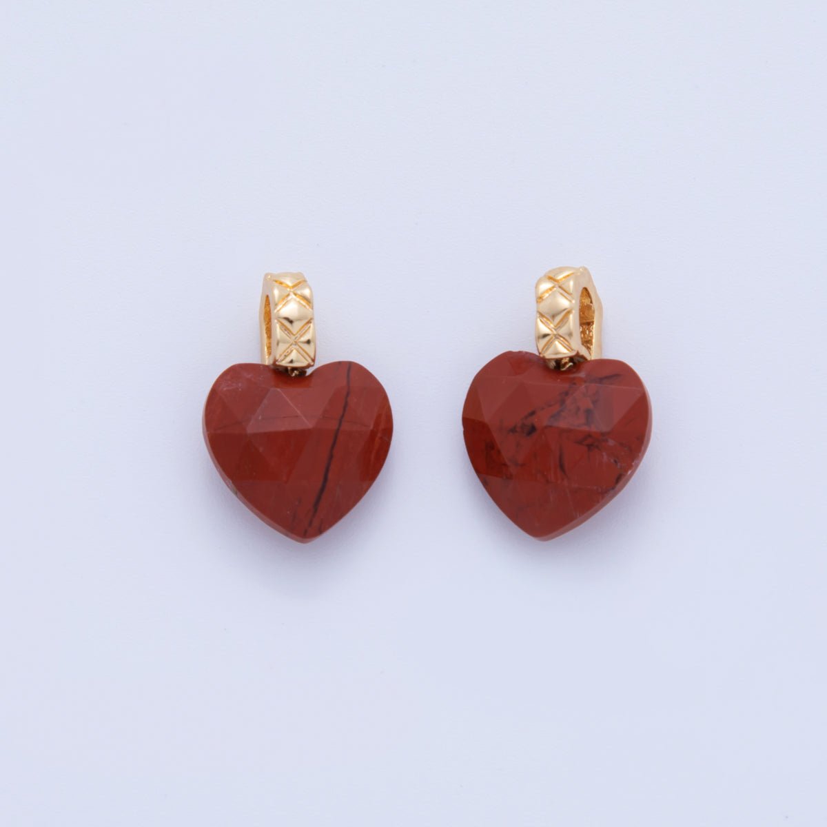 18K Gold Filled Red Carnelian Gemstone Heart Quilted Bail Pendant | AF355 - DLUXCA
