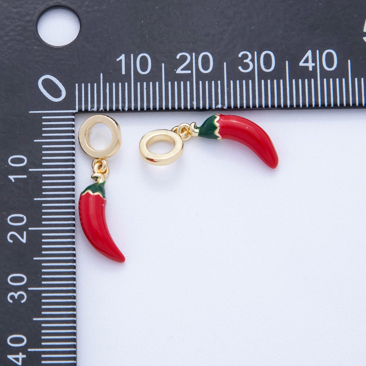 18K Gold Filled Red Chili Peppers Rhondelle Drop Pendant | AF341 - DLUXCA
