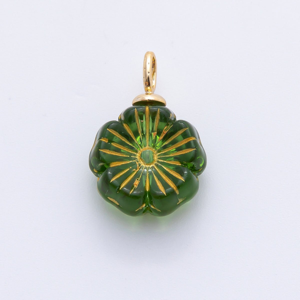 18K Gold Filled Red, Clear, Green, White, Orange, Pink Gold Lined Flower Czech Beads Drop Charm | E864 - E895 - DLUXCA