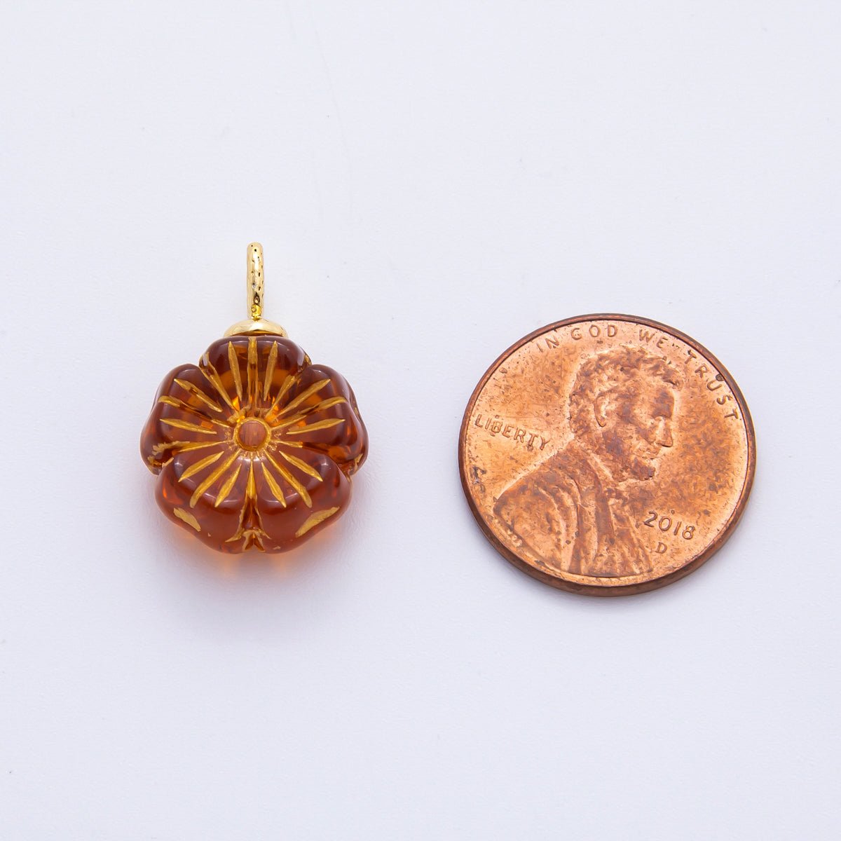 18K Gold Filled Red, Clear, Green, White, Orange, Pink Gold Lined Flower Czech Beads Drop Charm | E864 - E895 - DLUXCA