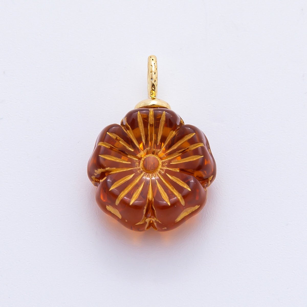 18K Gold Filled Red, Clear, Green, White, Orange, Pink Gold Lined Flower Czech Beads Drop Charm | E864 - E895 - DLUXCA