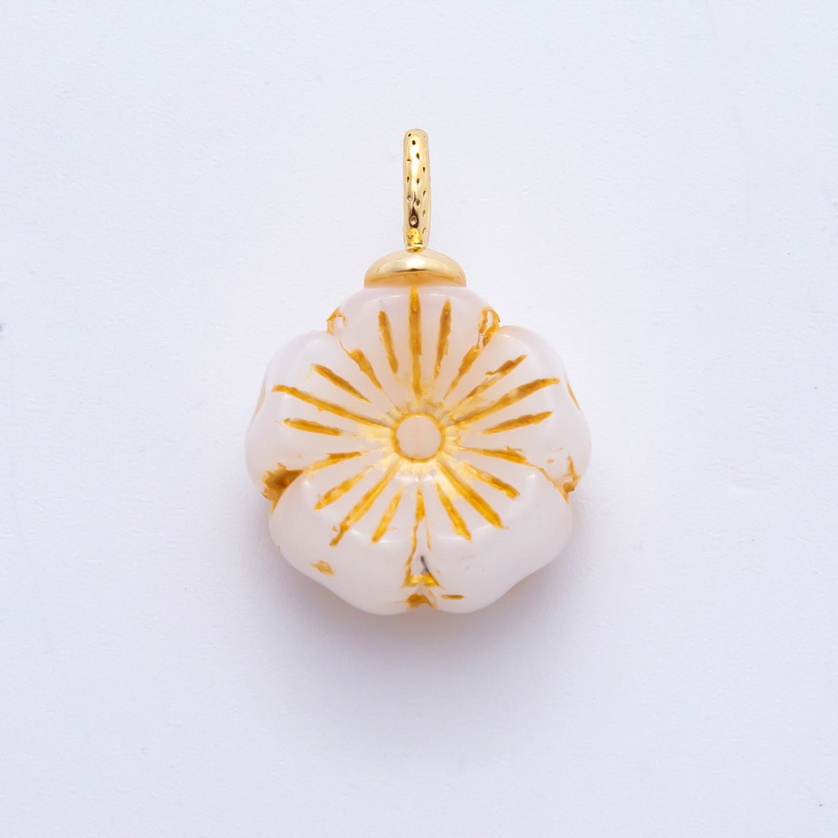 18K Gold Filled Red, Clear, Green, White, Orange, Pink Gold Lined Flower Czech Beads Drop Charm | E864 - E895 - DLUXCA