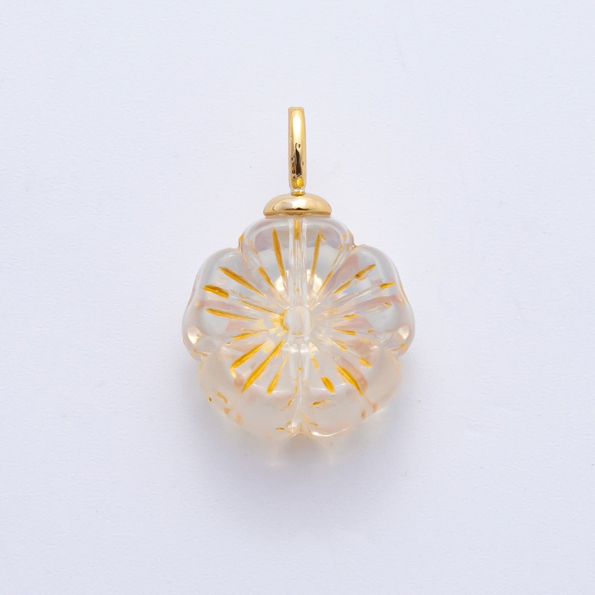 18K Gold Filled Red, Clear, Green, White, Orange, Pink Gold Lined Flower Czech Beads Drop Charm | E864 - E895 - DLUXCA