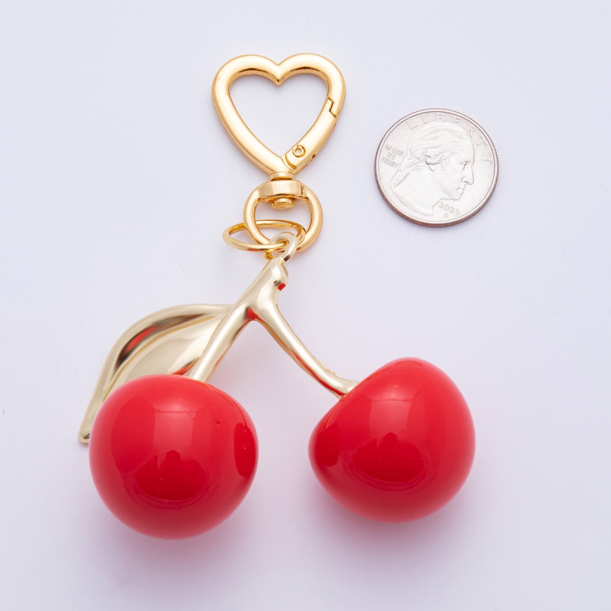 18K Gold Filled Red, Dark Red Cherry Fruit Glitter Resin Bag Charm Keychain Heart Key Ring Accessories | WB - 00073 WB - 00074 - DLUXCA