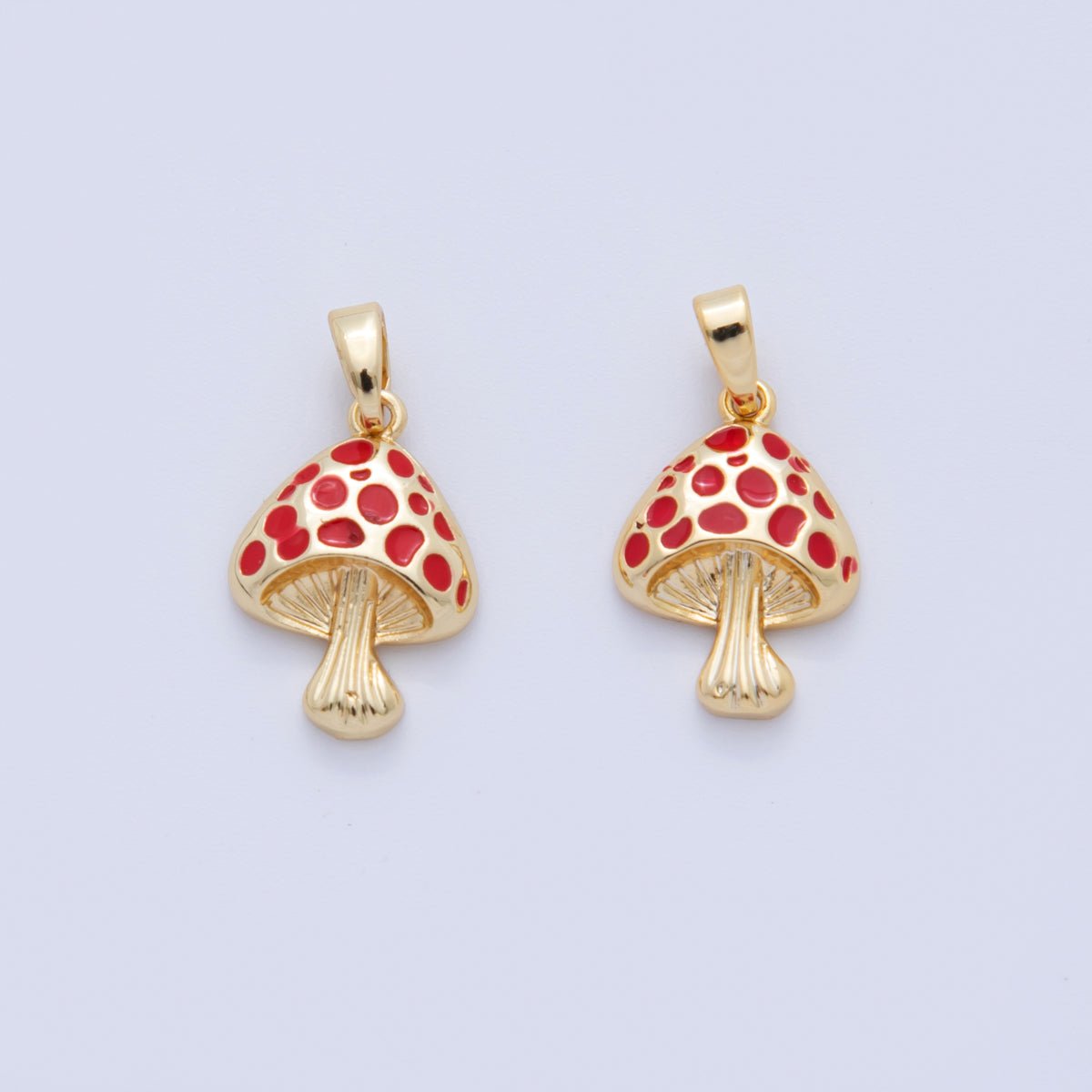 18K Gold Filled Red Enamel Mushroom Plant Pendant | AH747 - DLUXCA