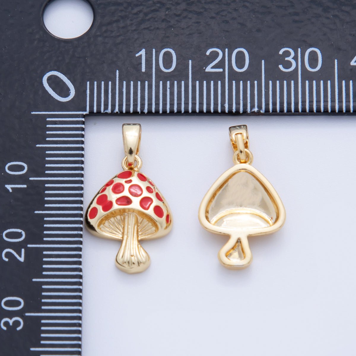 18K Gold Filled Red Enamel Mushroom Plant Pendant | AH747 - DLUXCA