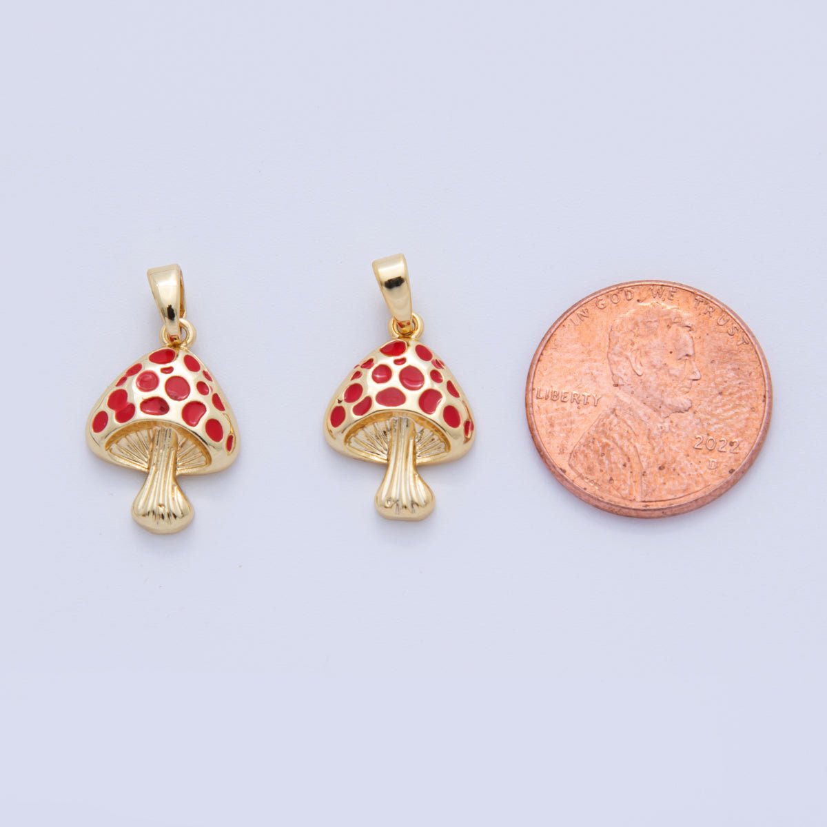 18K Gold Filled Red Enamel Mushroom Plant Pendant | AH747 - DLUXCA