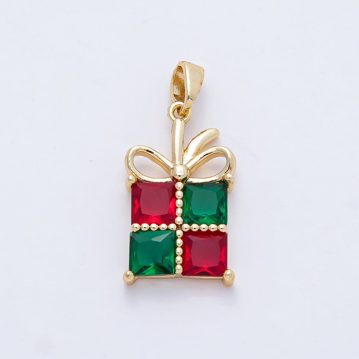 18K Gold Filled Red - Green CZ Christmas Holiday Present Pendant | AF1166 - DLUXCA
