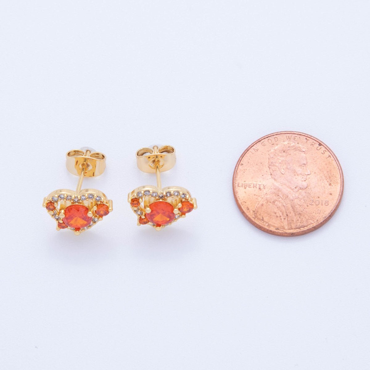 18K Gold Filled Red Micro Paved CZ Heart Stud Earrings | AI366 - DLUXCA