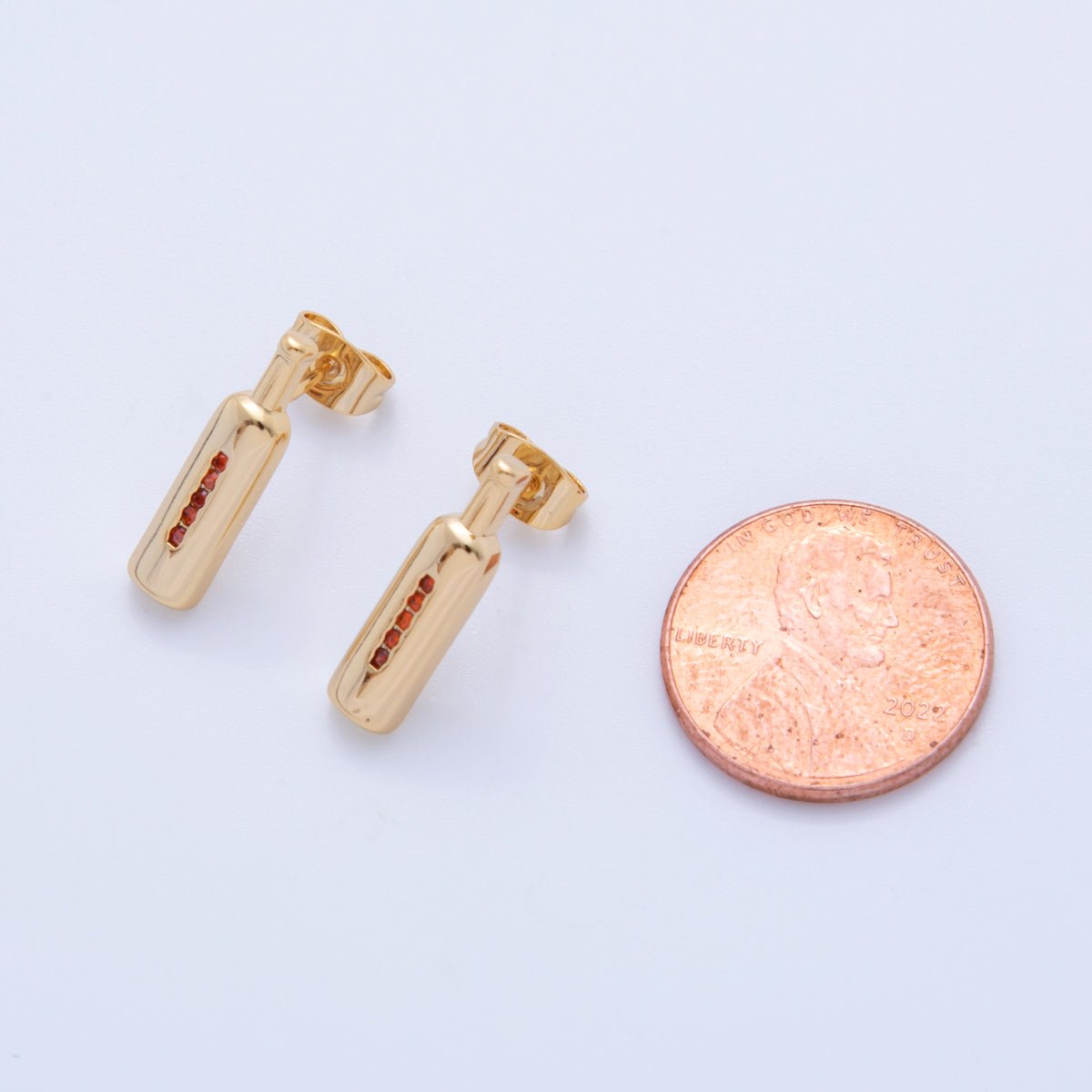 18K Gold Filled Red Micro Paved CZ Wine Bottle Stud Earrings | AI416 - DLUXCA