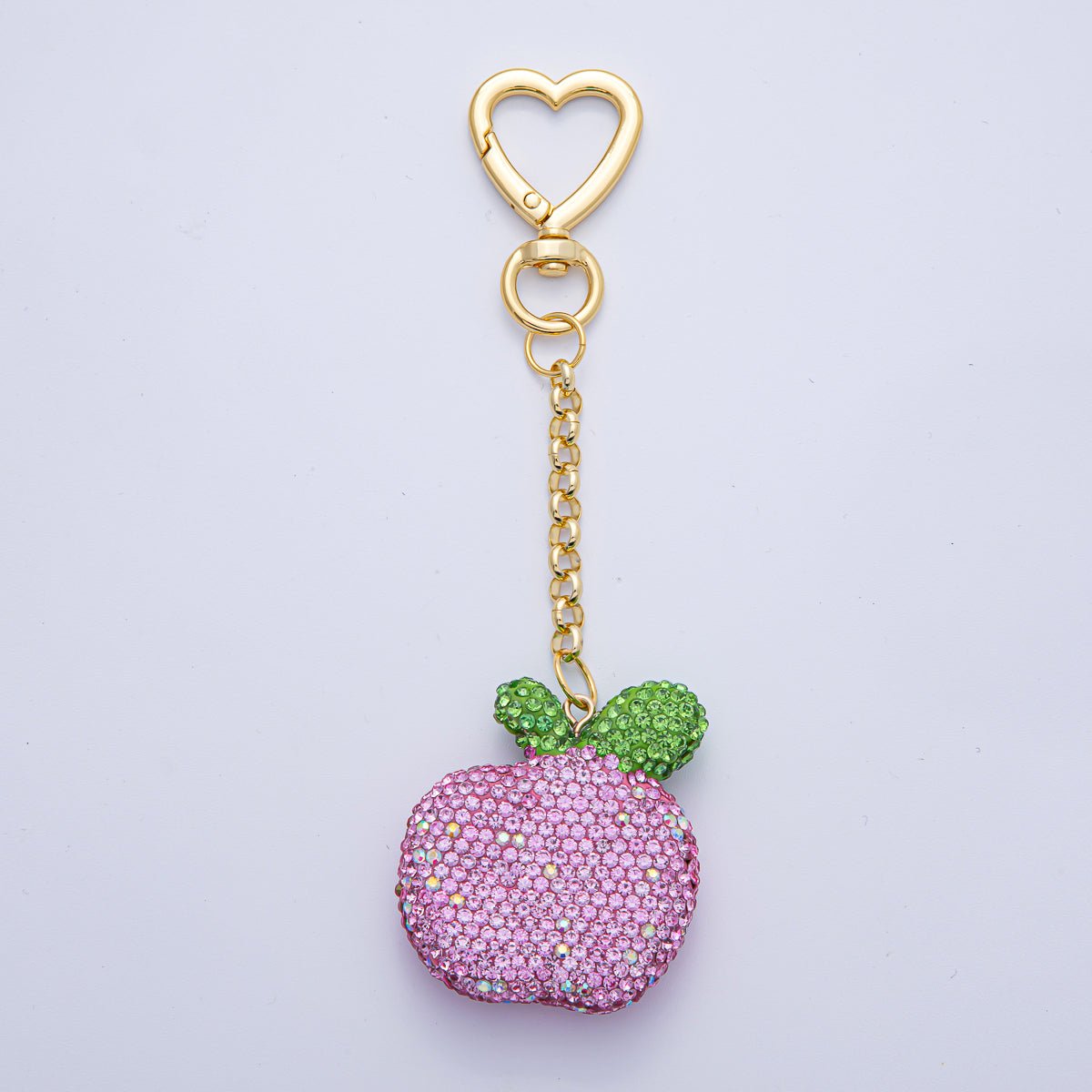 18K Gold Filled Red, Pink, Fuchsia Bedazzled Apple Bag Charm Keychain | WB - 00245 ~ WB - 00247 - DLUXCA