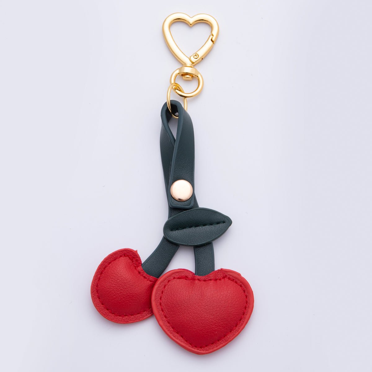 18K Gold Filled Red, Pink, Fuchsia, Yellow Cherry Fruit Leather Bag Charm Keychain Heart Key Ring Accessories | WB - 00001 WB - 00129 ~ WB - 00131 - DLUXCA