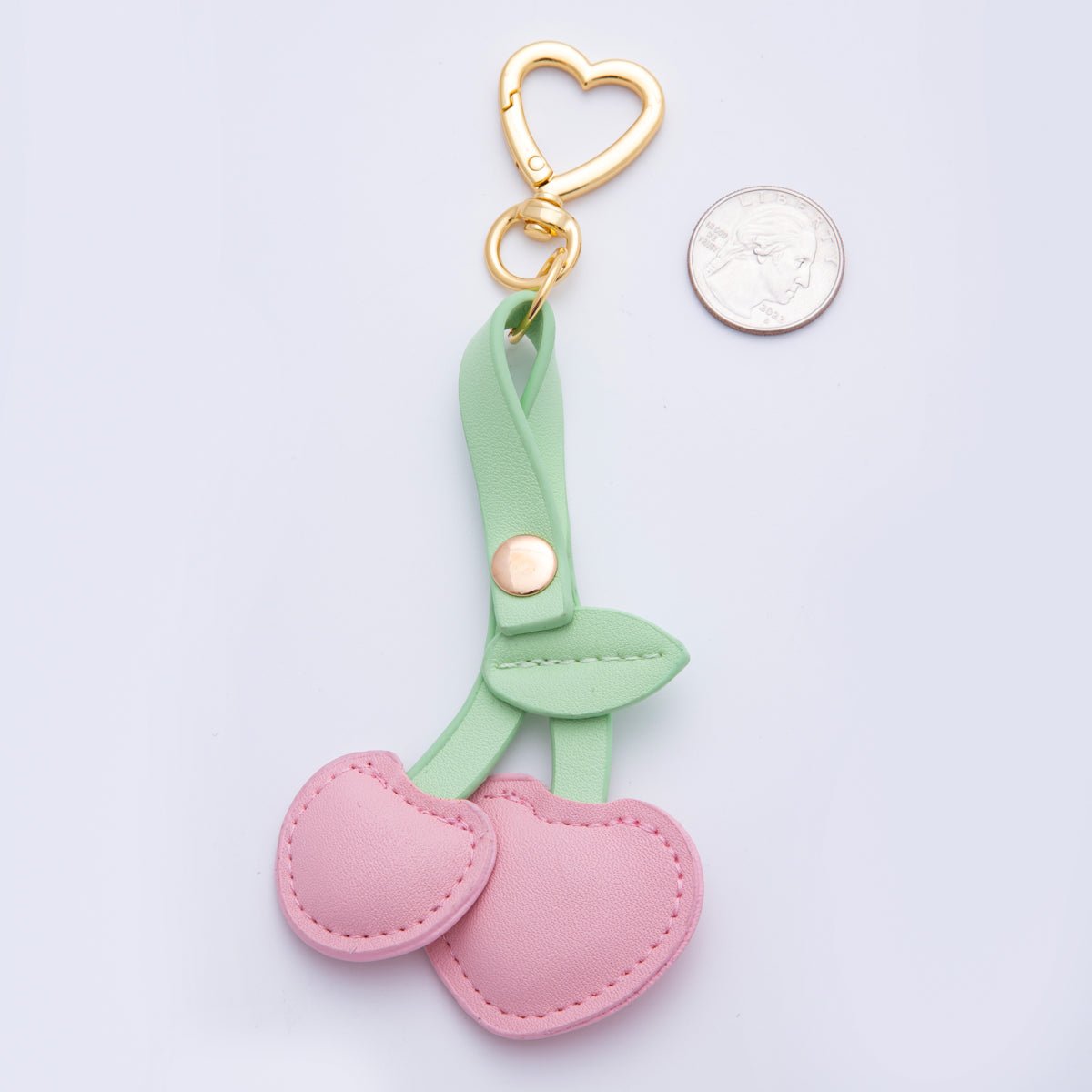 18K Gold Filled Red, Pink, Fuchsia, Yellow Cherry Fruit Leather Bag Charm Keychain Heart Key Ring Accessories | WB - 00001 WB - 00129 ~ WB - 00131 - DLUXCA