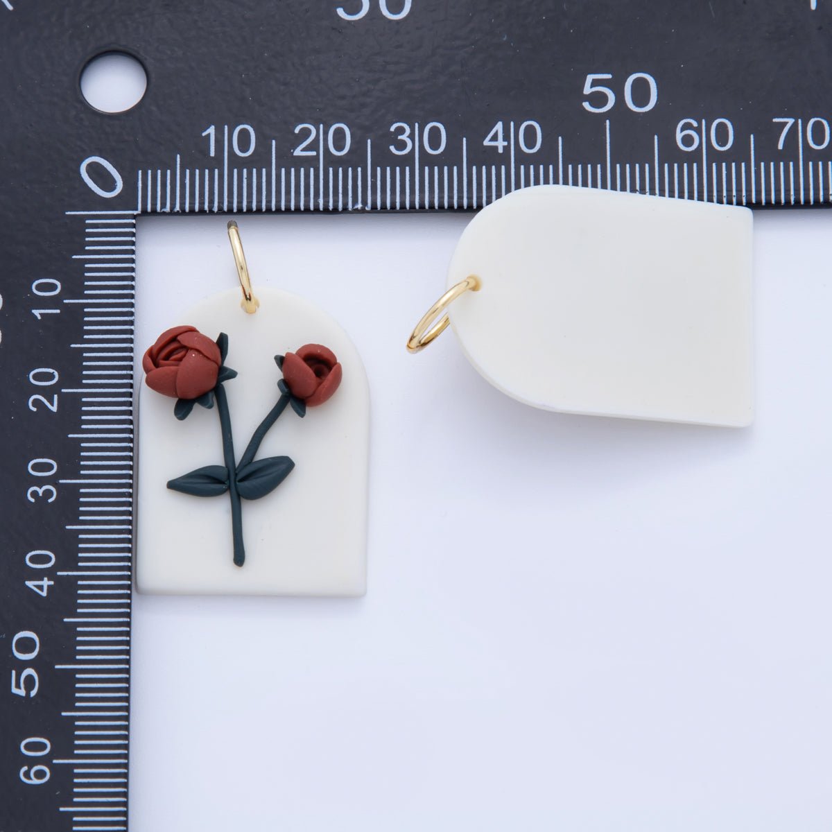 18K Gold Filled Red Rose Flower White Polymer Clay Charm | AF372 - DLUXCA