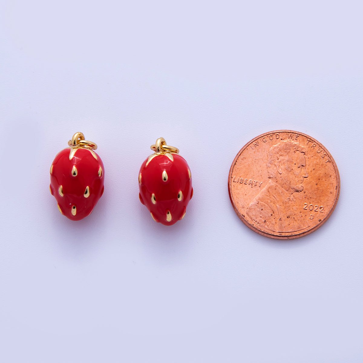 18K Gold Filled Red Strawberry Fruit Charm | AF311 - DLUXCA