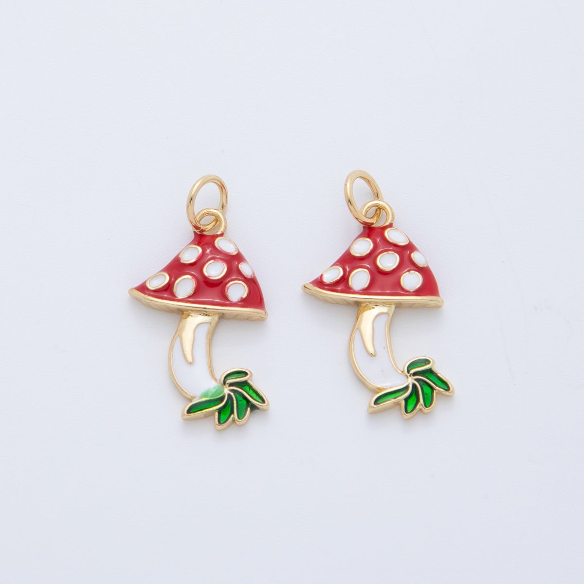 18K Gold Filled Red White Dotted Mushroom Plant Charm | AF408 - DLUXCA