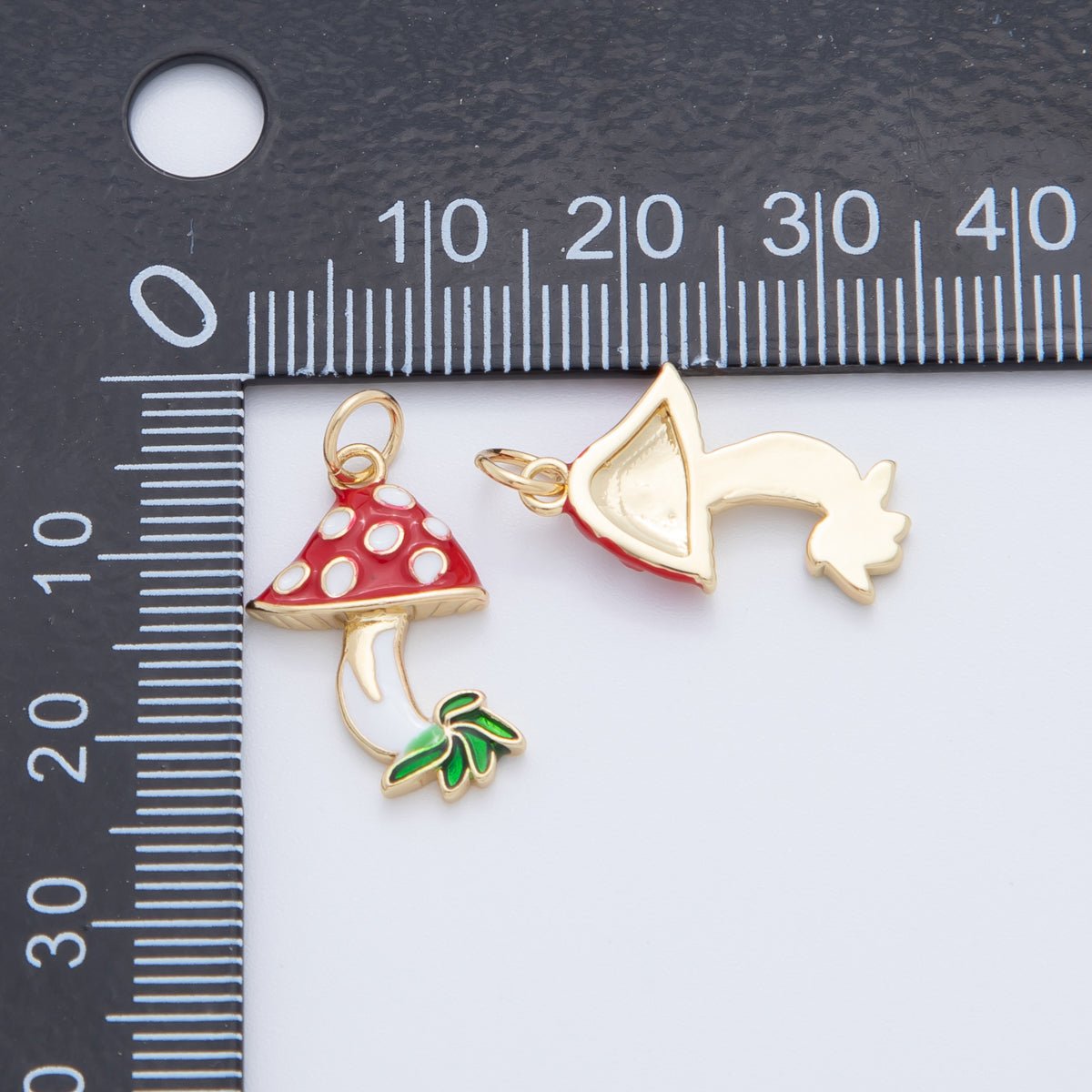 18K Gold Filled Red White Dotted Mushroom Plant Charm | AF408 - DLUXCA