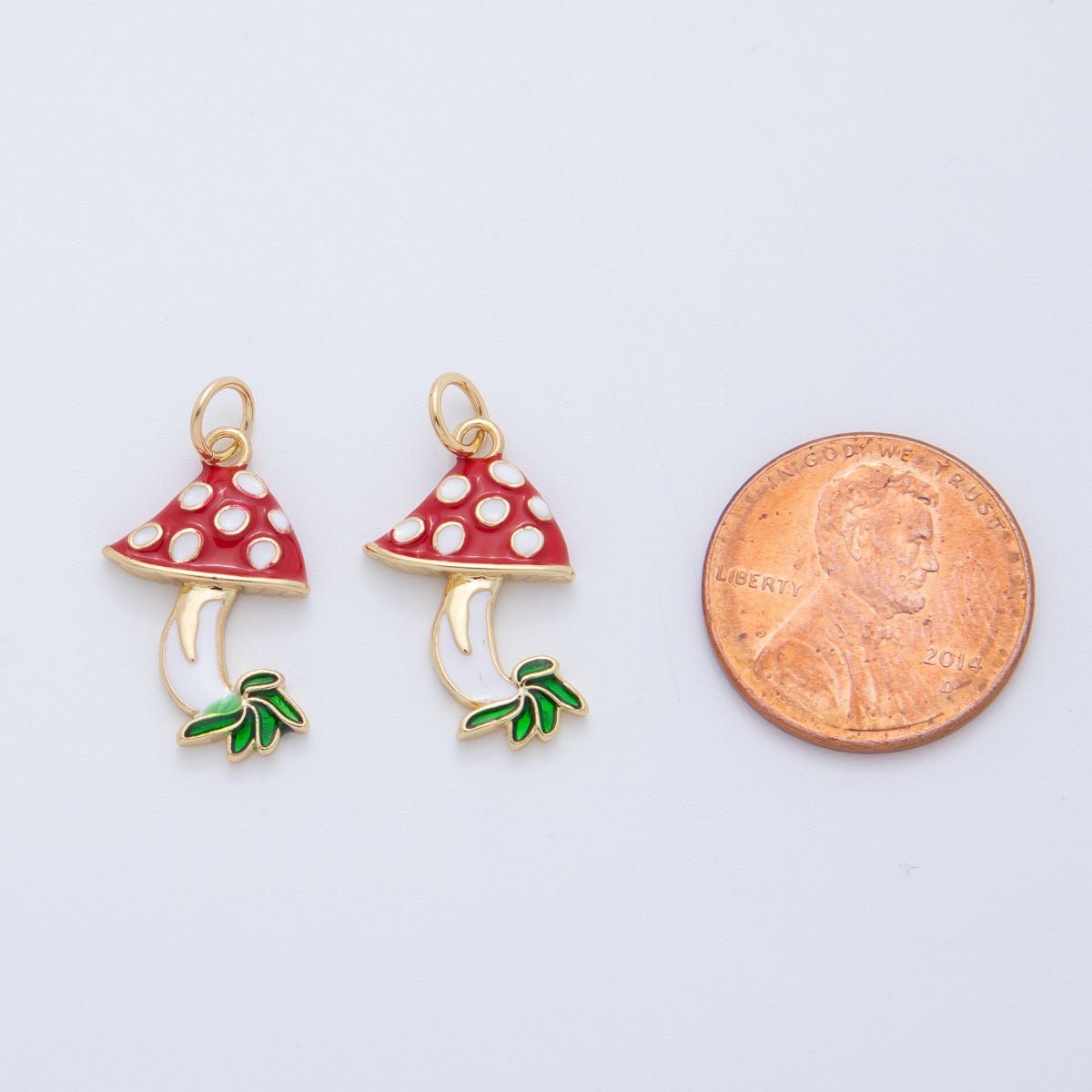 18K Gold Filled Red White Dotted Mushroom Plant Charm | AF408 - DLUXCA