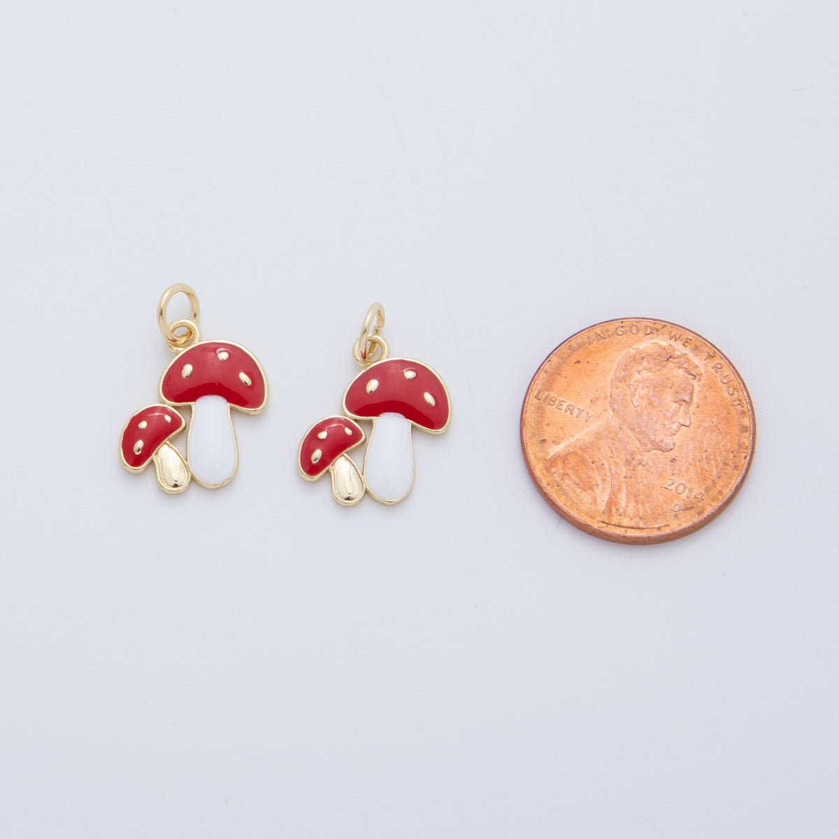 18K Gold Filled Red White Double Mushroom Plant Charm | AF405 - DLUXCA